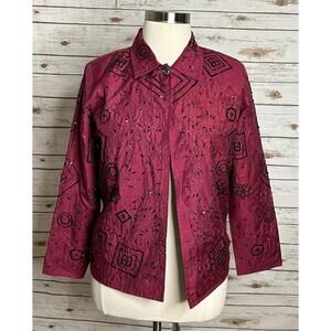 Alex Kim artsy magenta/black beaded/sequin embellished evening jacket Size 1X